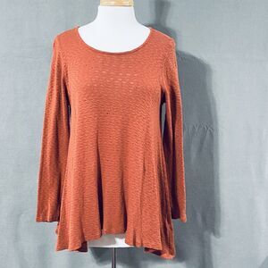Anthropologie PUELLA Shirt Womens SMALL Knit SHARKBITE HEM Top Tunic RUST